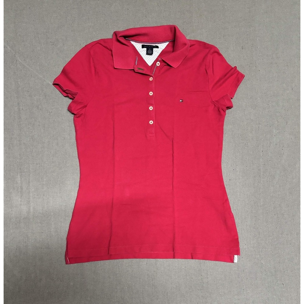 Tommy Hilfiger Womens Short Sleeve Polo Shirt Pink Cotton Blend Size M
